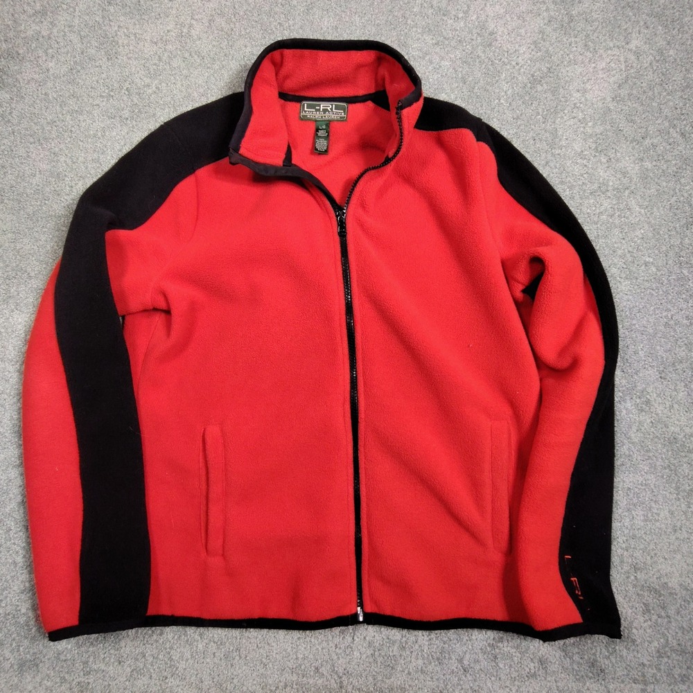 Lauren Active Ralph Lauren Womens Red Black Fleece Full Zip Jacket Size Large